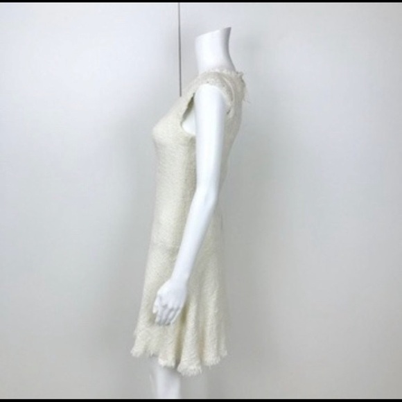 Rebecca Taylor Sleeveless Tweed Drop Waist Dress Creme White | Size 0 - Picture 4 of 11